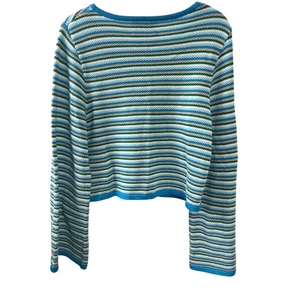 Figue Marley Cropped Sweater in Blue/Green Stripes Large Resortwear Coastal - Picture 7 of 8